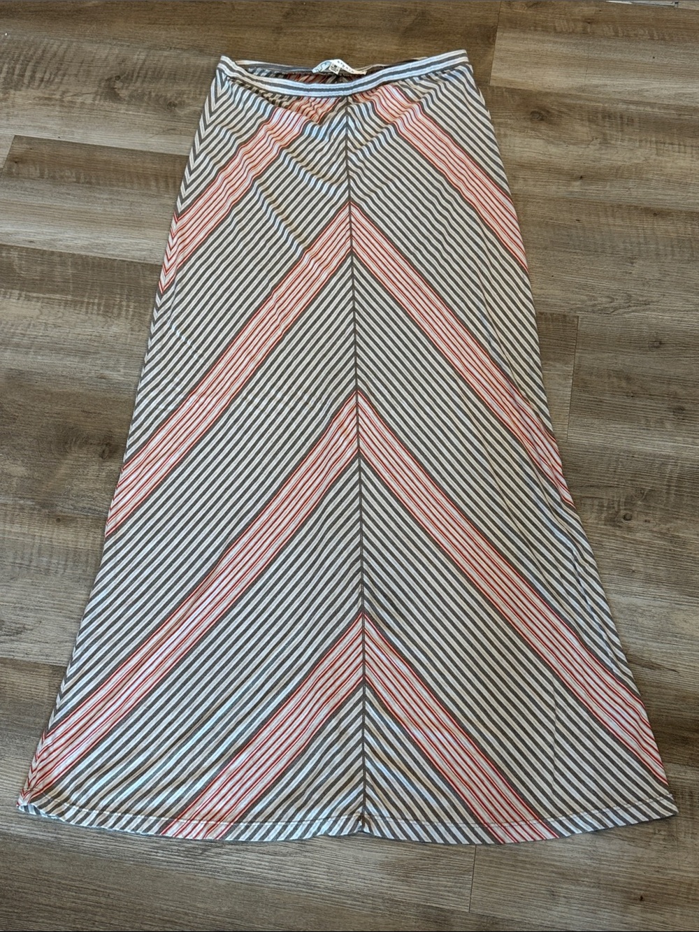 Max Studio Striped A-Line Soft Stretchy Knit Maxi Skirt Red & Gray Elastic Waist